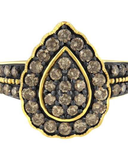 10K Yellow Gold Plated .925 Sterling Silver 1 1/8 cttw Prong-Set Round-Cut Diamond Pear Cocktail Ring (J-K Color, I1-I2 Clarity)