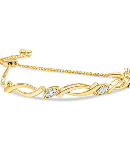 .925 Sterling Silver Diamond Accent Alternating Swirl link Bolo Bracelet (I-J Color, I2-I3 Clarity) - 6" to 9" Adjustable