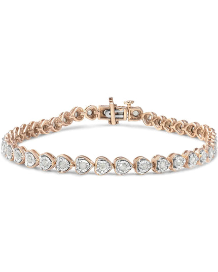 .925 Sterling Silver 1.0 Cttw Miracle Set Diamond Heart-Link 7" Tennis Bracelet (I-J Color, I2-I3 Clarity)