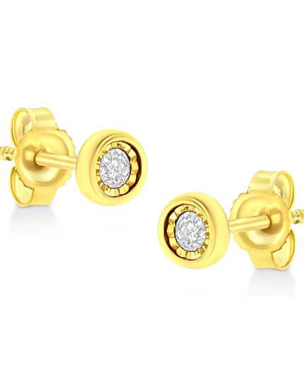 10K Yellow Gold Plated .925 Sterling Silver 1/10 Cttw Miracle-Set Diamond Stud Earrings - Choice of Shapes