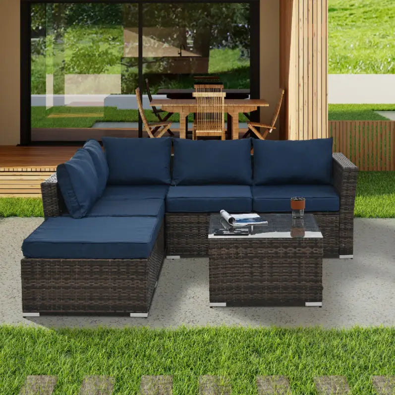 4-Piece PE Wicker Patio Furniture Set – Outdoor Chairs, Loveseat & Glass Coffee Table