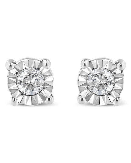 .925 Sterling Silver 1/10 Cttw Round Brilliant-Cut Diamond Miracle-Set Stud Earrings