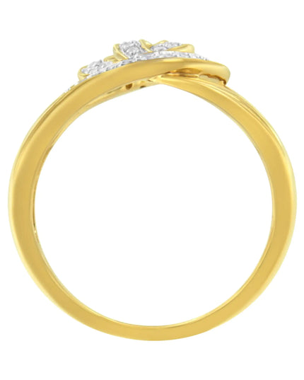 14K Yellow Gold Plated .925 Sterling Silver 1/4 Cttw Diamond Interlocking Loop Open Shank Bypass Ring (I-J Color, I1-I2 Clarity)