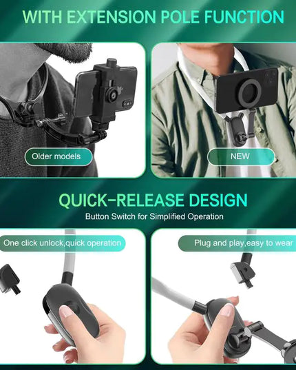 Magnetic Neck Mount for Phones, Neck Cell Phone Holder Pov/Vlog Selfie Mount Hand Free Phone Neck Holder Chest Stand Strap Video Recording for Iphone 16 15 14 13 12 Series Android Phones,Action Camera Accessories Smartphone