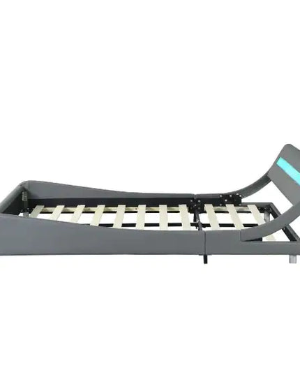 Upholstered Platform Bed Frame, Faux Leather, LED Lighting