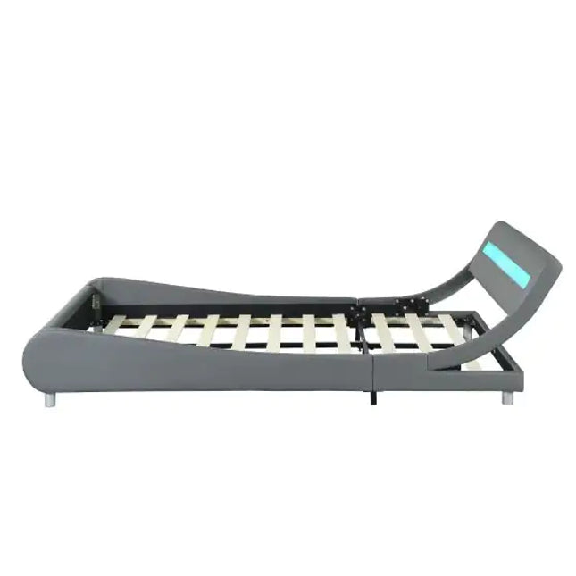 Upholstered Platform Bed Frame, Faux Leather, LED Lighting