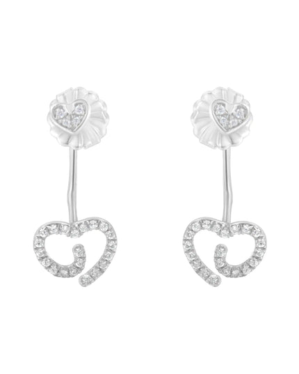 .925 Sterling Silver 1/4 Cttw Diamond Swirl Heart Front/Back Earrings (I-J Color, I2-I3 Clarity)