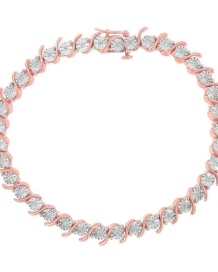 .925 Sterling Silver 1/10 Cttw Diamond Round Miracle Plate and "S" Link Tennis Bracelet (I-J Color, I2- I3 Clarity) - 7"