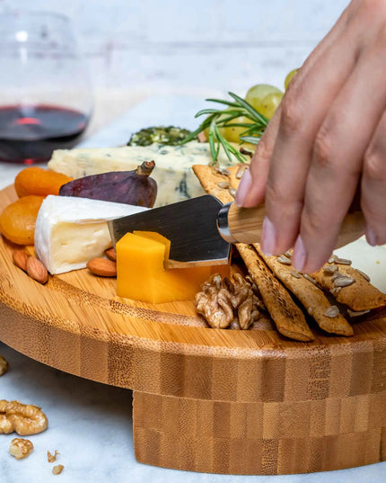 Bamboo Cheese Board Set - 10 Inch With Knife, Drawer