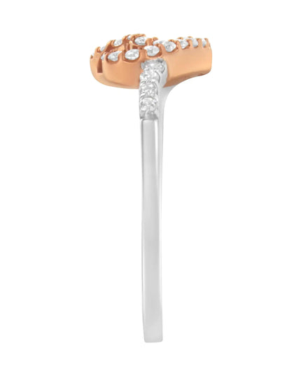 10K Rose Gold over .925 Sterling Silver 1/5 Cttw Diamond Two Tone Open Heart Promise or Fashion Ring (I-J Color, I2-I3 Clarity)