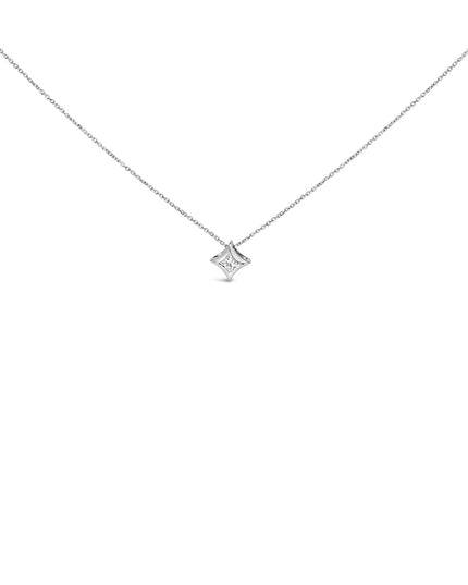 10K Gold 1/10 Cttw Bezel Set Solitaire Princess Cut Diamond Kite Shaped Pendent Necklace - 18" Inches