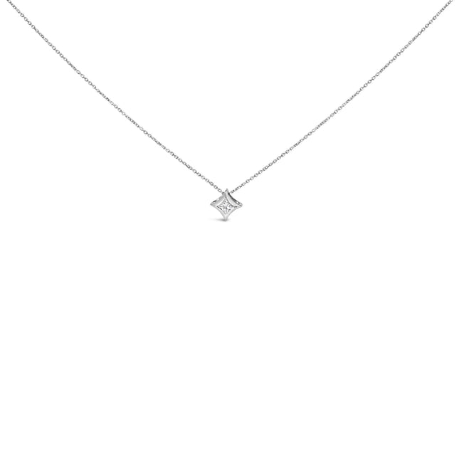 10K Gold 1/10 Cttw Bezel Set Solitaire Princess Cut Diamond Kite Shaped Pendent Necklace - 18" Inches
