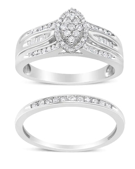 .925 Sterling Silver 1/2 Cttw Round and Baguette-Cut Diamond Engagement Bridal Set (I-J Color, I1-I2 Clarity)