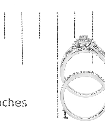 .925 Sterling Silver 1/3 Cttw Composite Diamond Frame Bypass Bridal Set Ring and Band (I-J Color, I2-I3 Clarity)