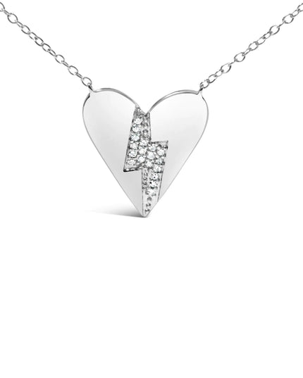 .925 Sterling Silver Diamond Broken Heart Pendant Necklace (H-I Color, I1-I2 Clarity) - 18" Inches