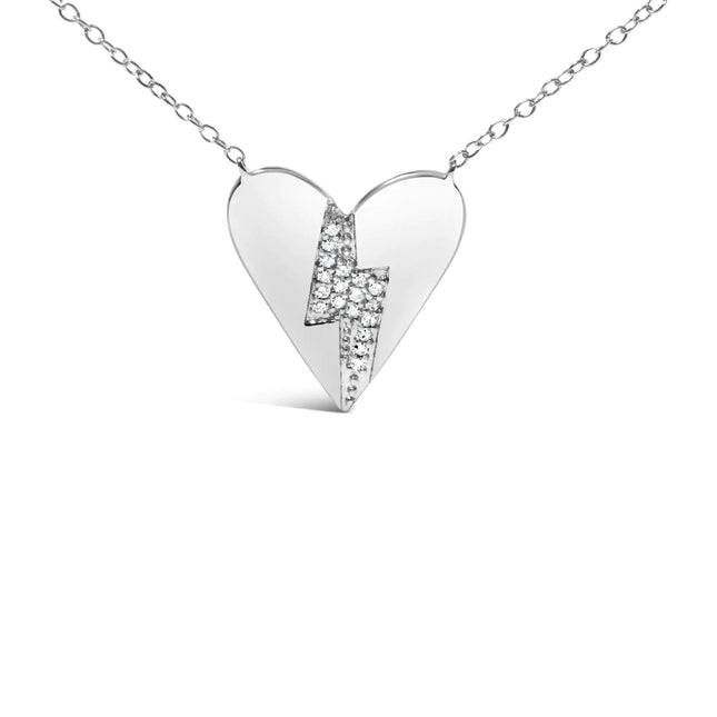 .925 Sterling Silver Diamond Broken Heart Pendant Necklace (H-I Color, I1-I2 Clarity) - 18" Inches