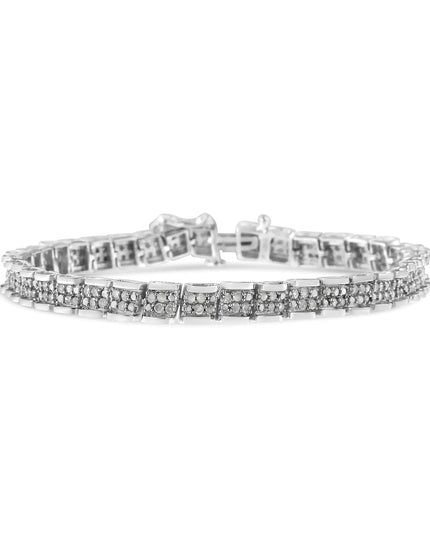 .925 Sterling Silver 2.0 Cttw Diamond 7" Round Miracle Plate Link Bracelet (I-J Color, I2-I3 Clarity)