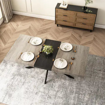 Rectangular Grey Dining Table With Black Embossed Top, Sand Iron Base, Storage Box