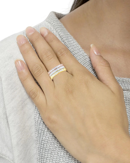 10K Yellow, White and Rose Gold over .925 Sterling Silver 5/8 Cttw Diamond Channel-Set Stackable Band Ring Set (H-I Color, I1-I2 Clarity)