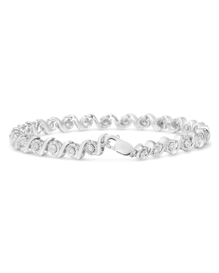 .925 Sterling Silver 1/2 Cttw Round Diamond Halo S-Link Bracelet (I-J Color, I2-I3 Clarity) - 7.25"