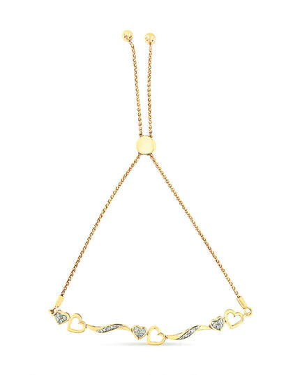 .925 Sterling Silver Diamond Accent Heart and Wave Link Bolo Bracelet (I-J Color, I2-I3 Clarity) - 6" to 9" Adjustable