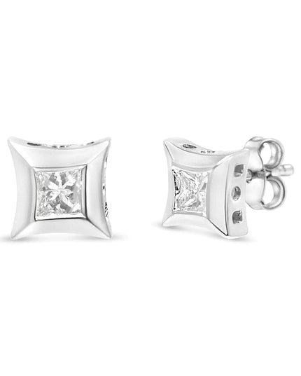 10K White Gold 1/3 Cttw Invisible Set Style Princess-Cut Diamond Stud Earrings (H-I Color, SI2-I1 Clarity)