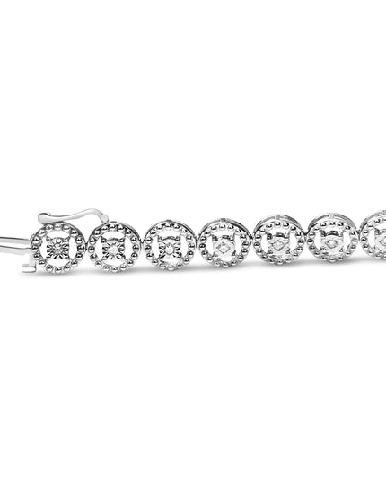 .925 Sterling Silver 1/2 Cttw Diamond Nested Circle Miracle Set Open Wheel 7" Fashion Link Bracelet (I-J Color, I3 Clarity)
