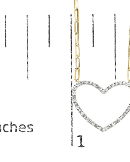 14K Yellow Gold Plated .925 Sterling Silver 1/4 Cttw Diamond Open Heart with Paperclip Chain Pendant Necklace (I-J Color, I2-I3 Clarity) - 18" Inches