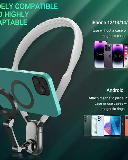 Magnetic Neck Mount for Phones, Neck Cell Phone Holder Pov/Vlog Selfie Mount Hand Free Phone Neck Holder Chest Stand Strap Video Recording for Iphone 16 15 14 13 12 Series Android Phones,Action Camera Accessories Smartphone