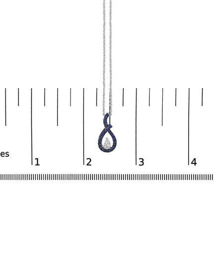 .925 Sterling Silver Created Blue and White Sapphire Teardrop Shaped Pendant Necklace - 18" Inches