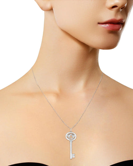 .925 Sterling Silver Diamond Accent Zodiac Key 18" Pendant Necklace (K-L Color, I1-I2 Clarity)