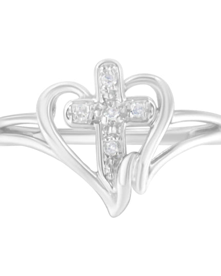 10K White Gold Diamond-Accented Cross & Open Heart Promise Fashion Ring (H-I Color, I1-I2 Clarity)
