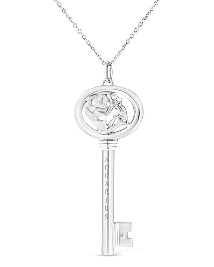 .925 Sterling Silver Diamond Accent Zodiac Key 18" Pendant Necklace (K-L Color, I1-I2 Clarity)