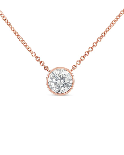 10K Rose Gold 1/5 Carat Round Brilliant-Cut Diamond Modern Bezel-Set Solitaire 16"-18" Pendant Necklace (H-I Color, SI2-I1 Clarity)