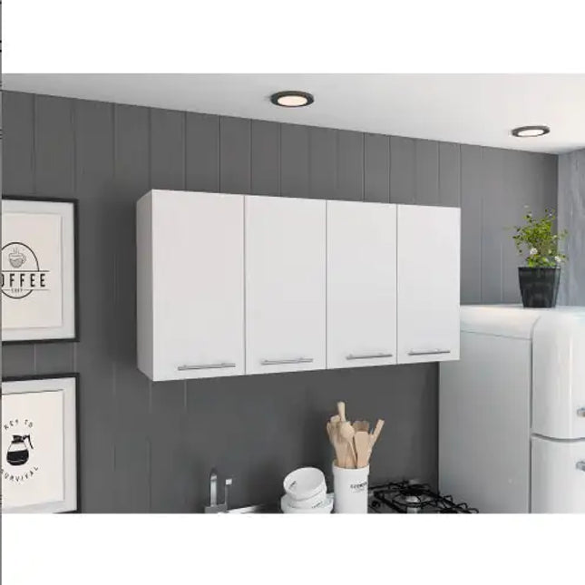 Wall Cabinet White Rectangle 4 Swing Doors