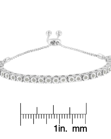.925 Sterling Silver 1/4 Cttw Miracle-Set Diamond 4”-10” Adjustable Bolo Tennis Bracelet (I-J Color, I3 Clarity)