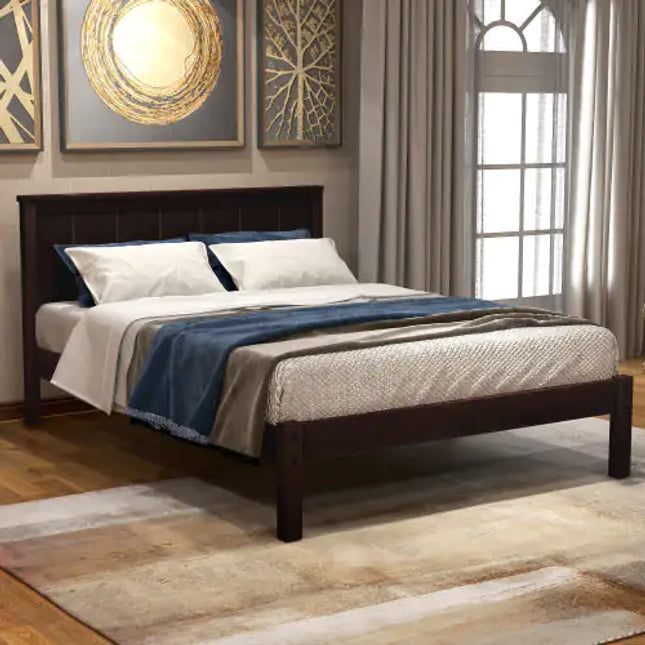 Twin Platform Bed Frame, Wood Slat Support, Espresso