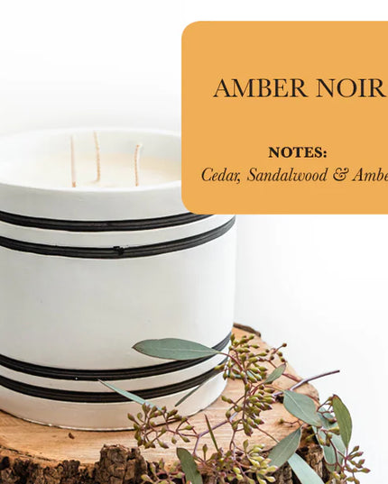 Luxury Large Striped Stone Designer Candle - Amber Noir
