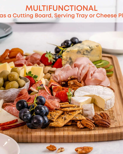 Wood Cutting Board XL 18"x12" Butcher Block With Juice Groove, Serving Tray - Wooden Chopping