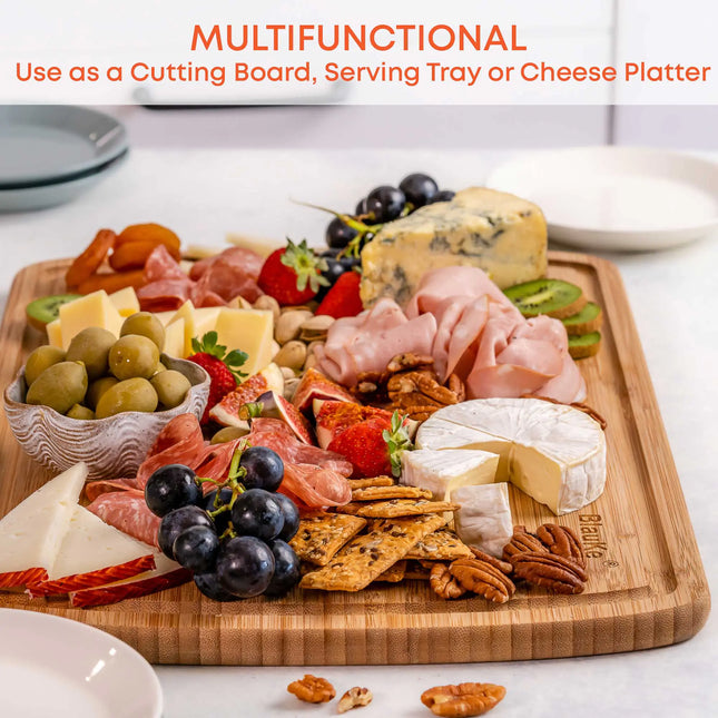 Wood Cutting Board XL 18"x12" Butcher Block With Juice Groove, Serving Tray - Wooden Chopping