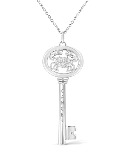 .925 Sterling Silver Diamond Accent Zodiac Key 18" Pendant Necklace (K-L Color, I1-I2 Clarity)