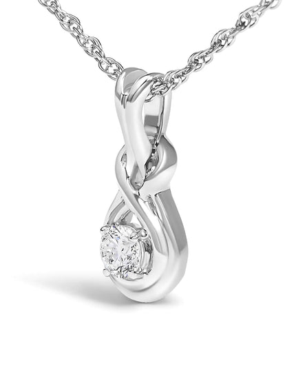 .925 Sterling Silver 1/10 Cttw Lab Grown Diamond Love Knot Solitaire Pendant Necklace - Size 18 Inches