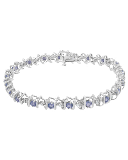 .925 Sterling Silver Lab-Grown Birthstone and 1/6 Cttw Round Diamond Tennis Bracelet (H-I Color, I1-I2 Clarity)