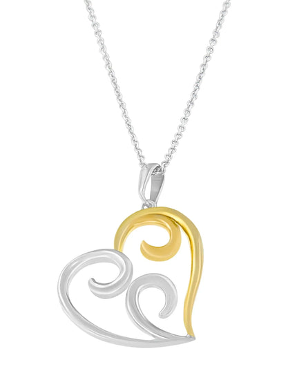 10K Yellow Gold Over .925 Sterling Silver Open Heart with Swirls 18" Box Chain Pendant Necklace