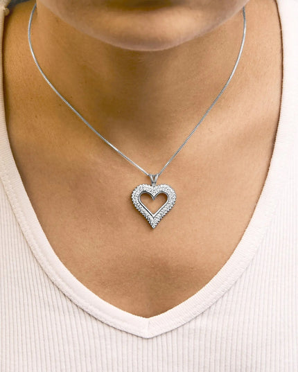 .925 Sterling Silver Diamond Heart 18" Pendant Necklace (I-J Color, I2-I3 Clarity)