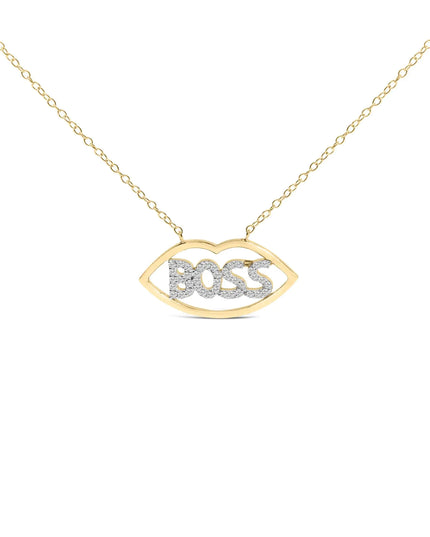 14K Yellow Gold Plated Silver 1/4 Cttw Diamond "Boss" Pendant Necklace - 18 Inch