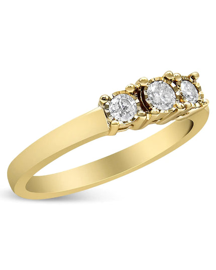 14K Yellow Gold Plated .925 Sterling Silver 1/4 Cttw Diamond 3 Stone Illusion Plate Ring (J-K Color, I1-I2 Clarity)