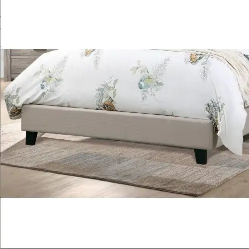 1pc Queen Size Upholstered Bed – Adjustable Headboard, Light Brown Tufted Polyfiber, Wooden Frame