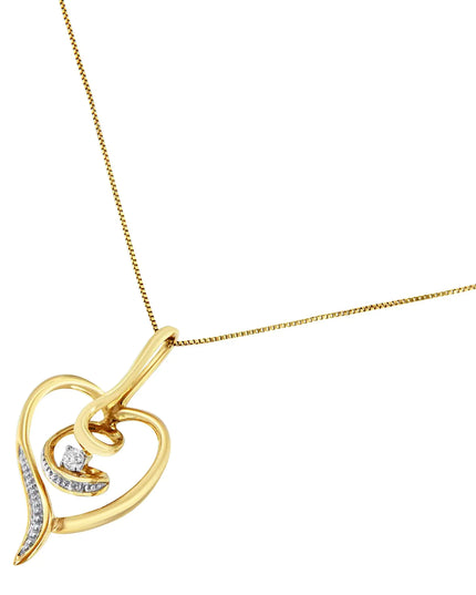 Espira 10K Yellow Gold .03 Cttw Diamond-Accented Round-Cut Diamond Swirl Open Heart 18" Pendant Necklace (I-J Color, I2-I3 Clarity)