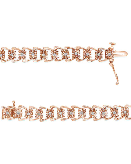 .925 Sterling Silver 1/2 Cttw Diamond Miracle-Set Double Swoosh Wave Style 7" Tennis Bracelet (I-J Color, I3 Clarity)